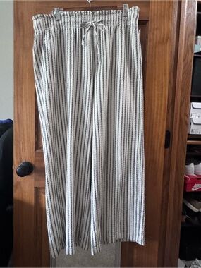 American Eagle Outfitters Cream and Black Striped Drawstring Linen Pants